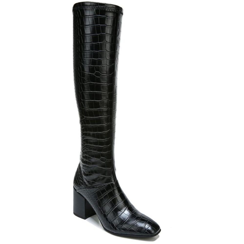 FRANCO SARTO Womens Black Crocodile Tribute Square Toe Block Heel Boots 6 M WC
